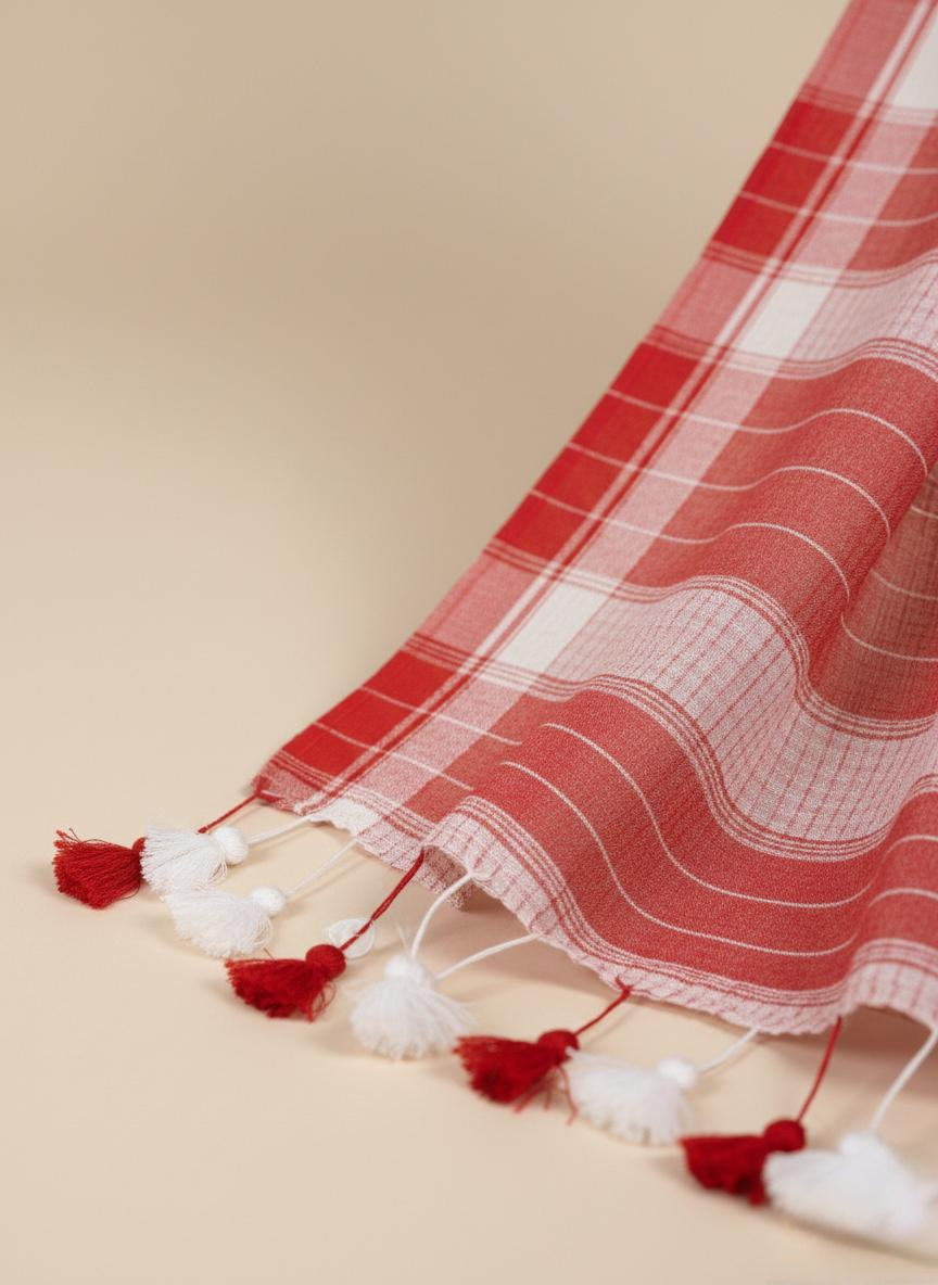 Red n white hANDSPUN cotton saree