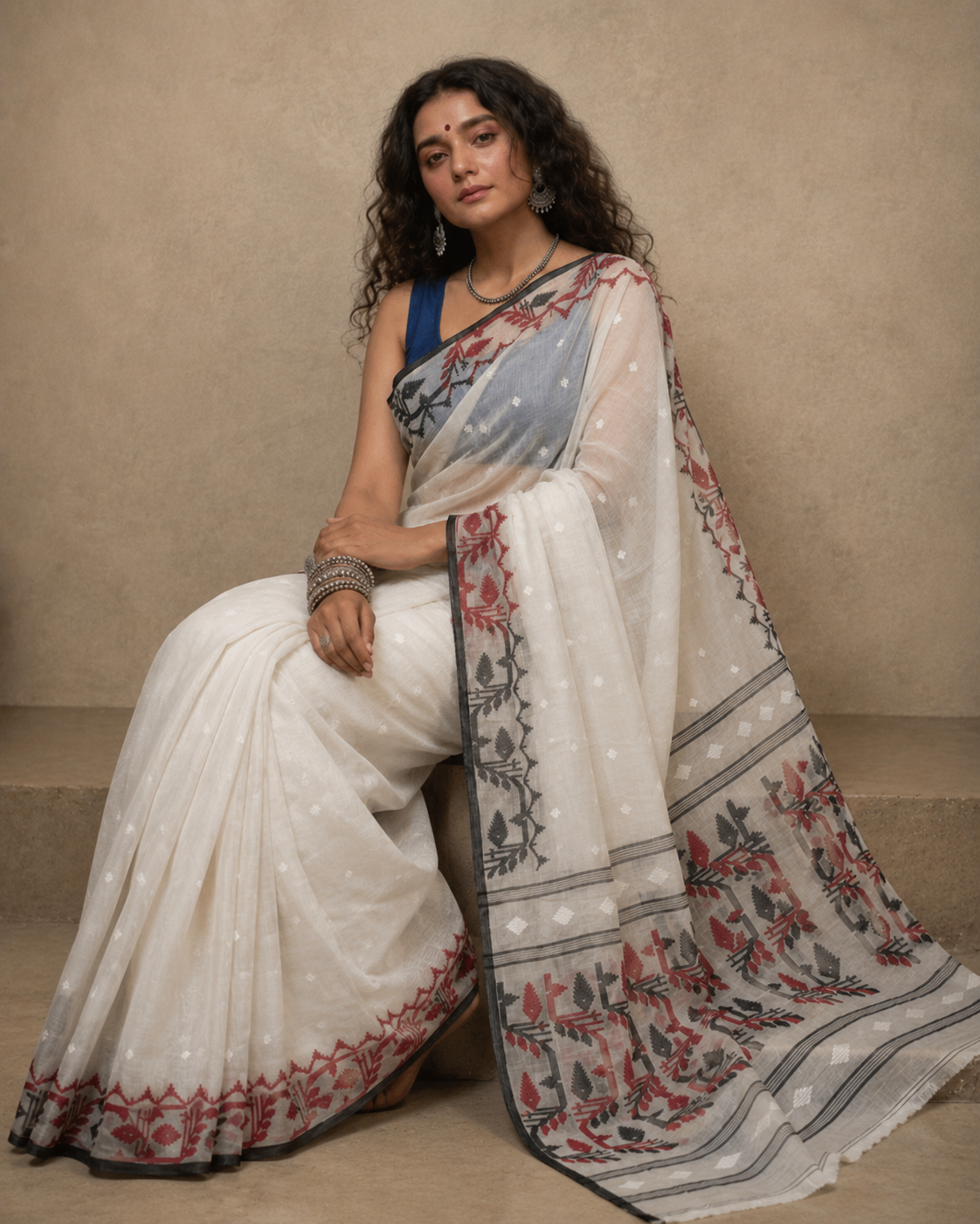 Red n white handloom cotton jamdanis
