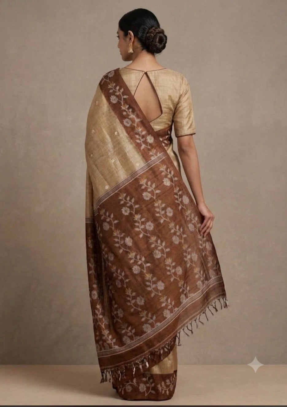 Light and dark brown tussar Jamdani saree