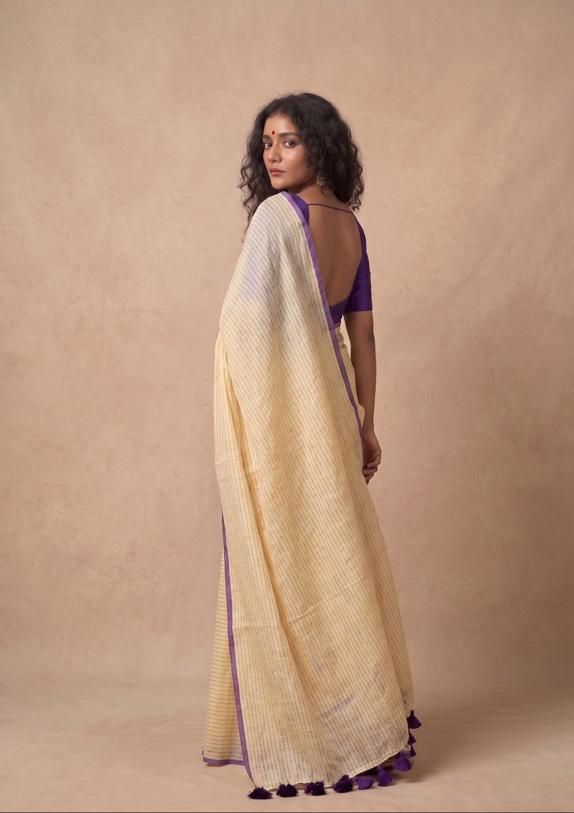 Off white zari striped premium mul cotton saree
