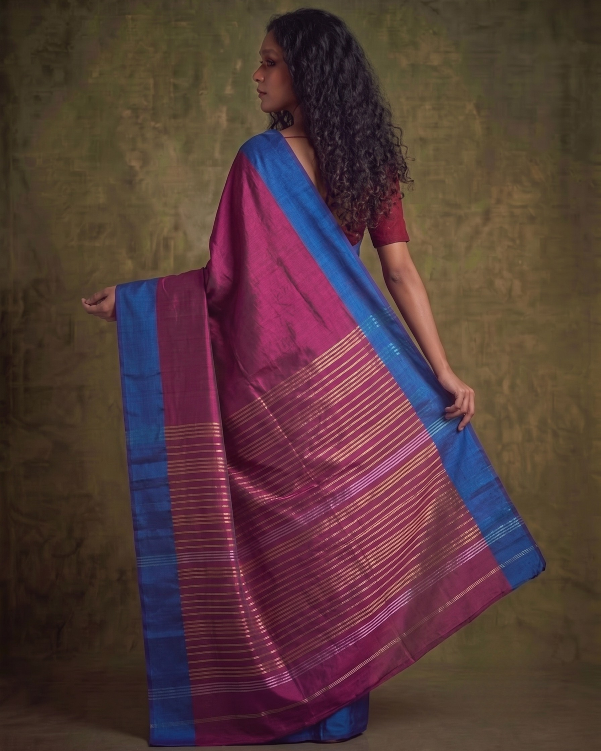 Pink and Blue Gorod Silk Saree