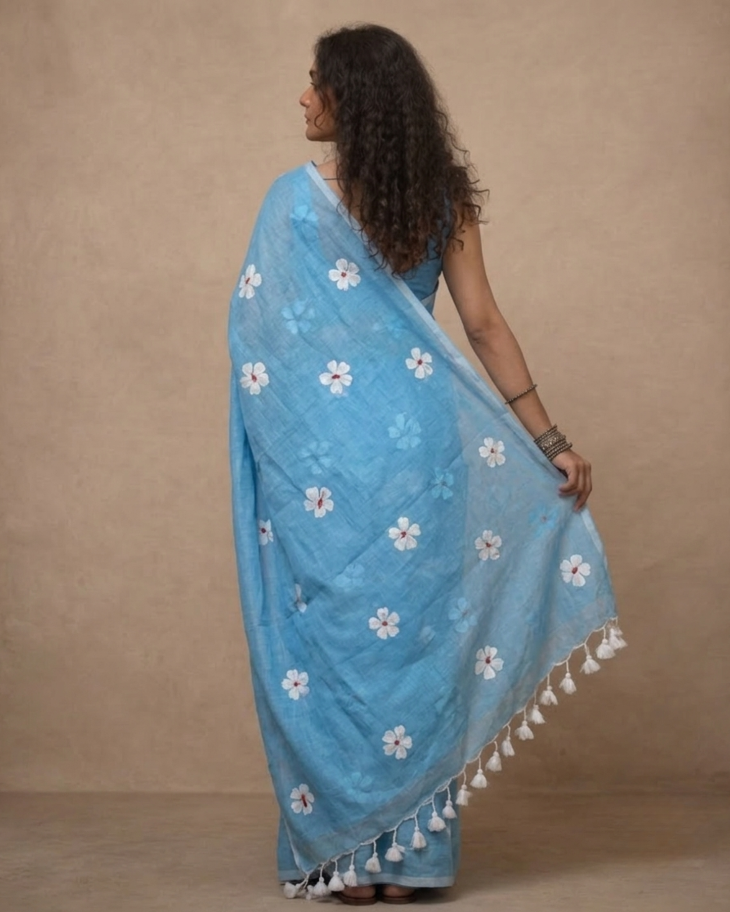 Sea Blue Shiuli Mul Cotton Saree