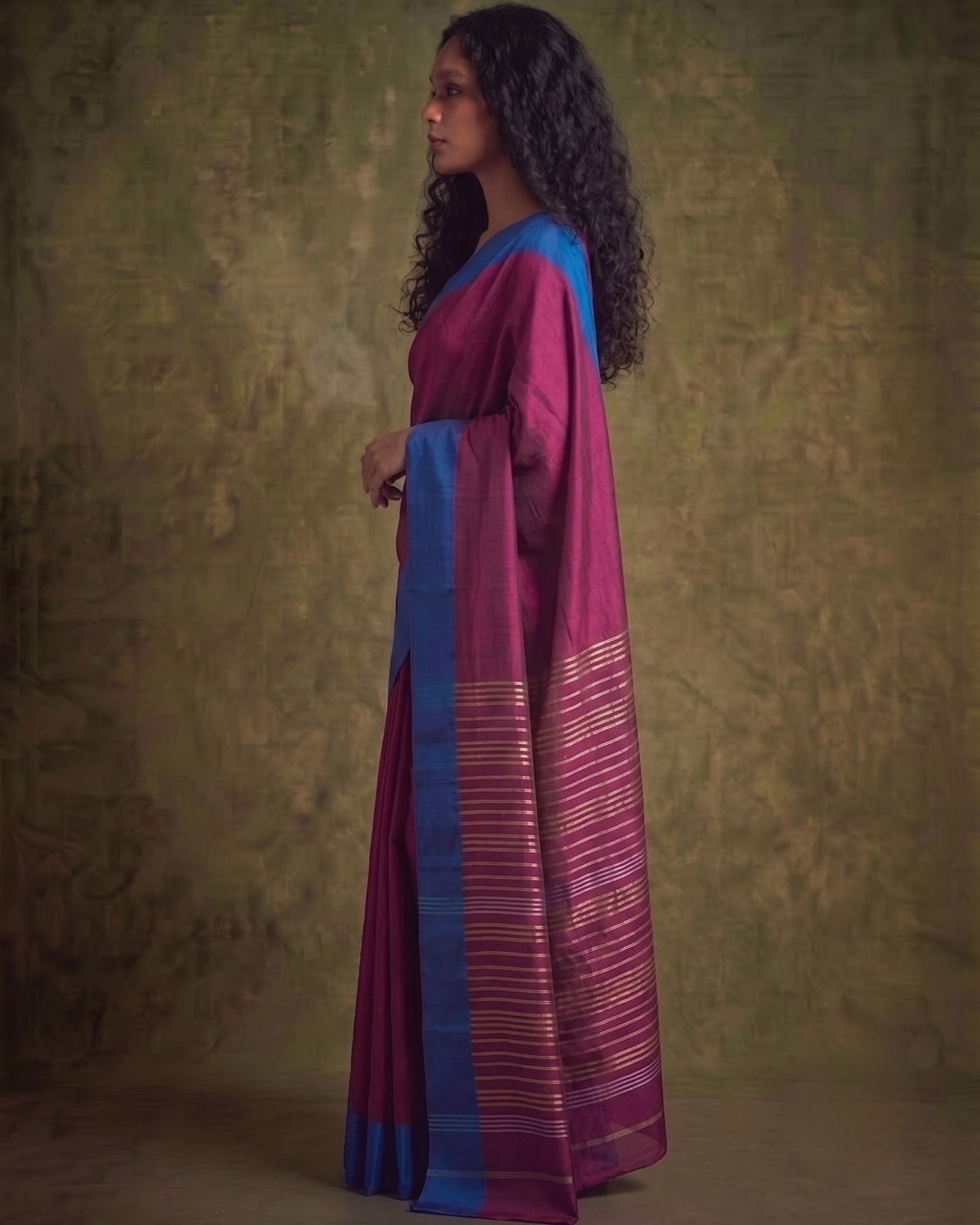 Pink and Blue Gorod Silk Saree