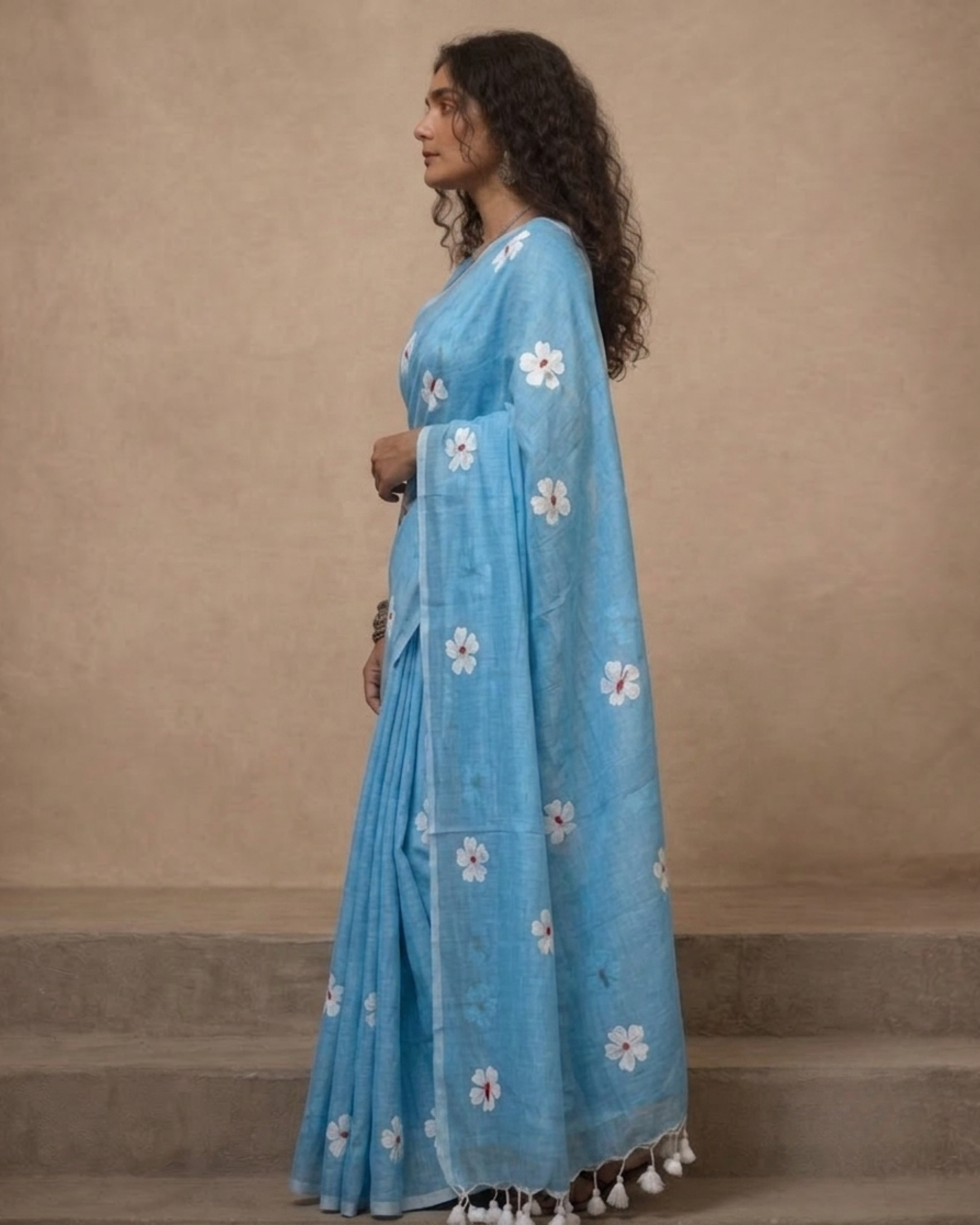 Sea Blue Shiuli Mul Cotton Saree