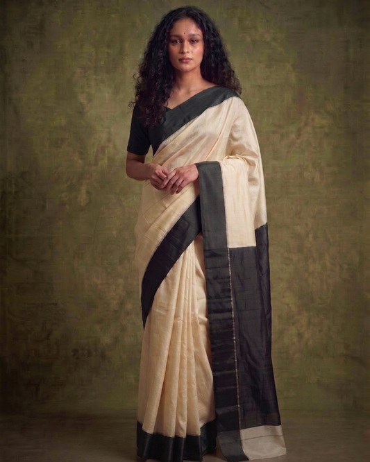 Black and White Gorod Silk Saree
