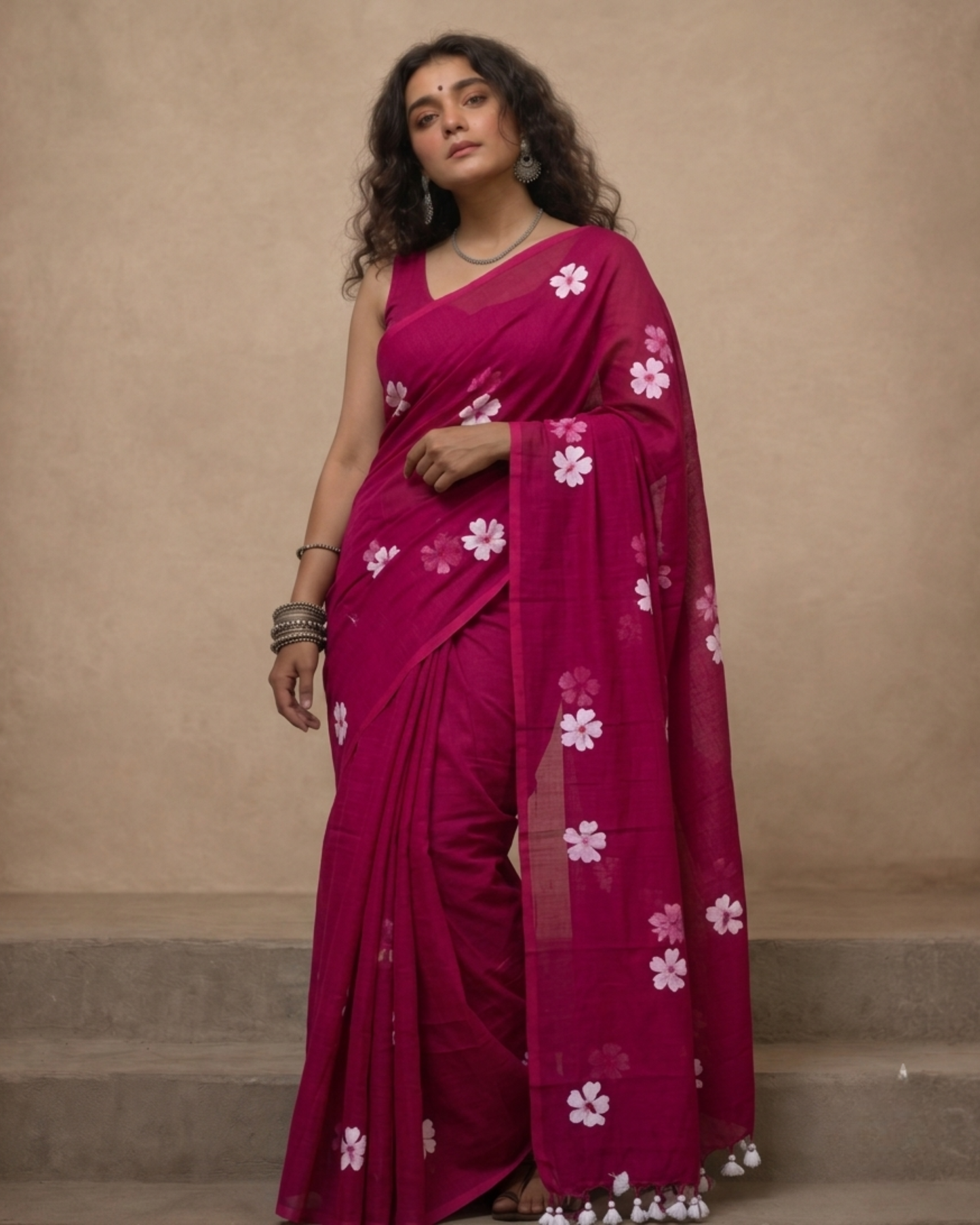 Majenta Shiuli Mul Cotton Saree