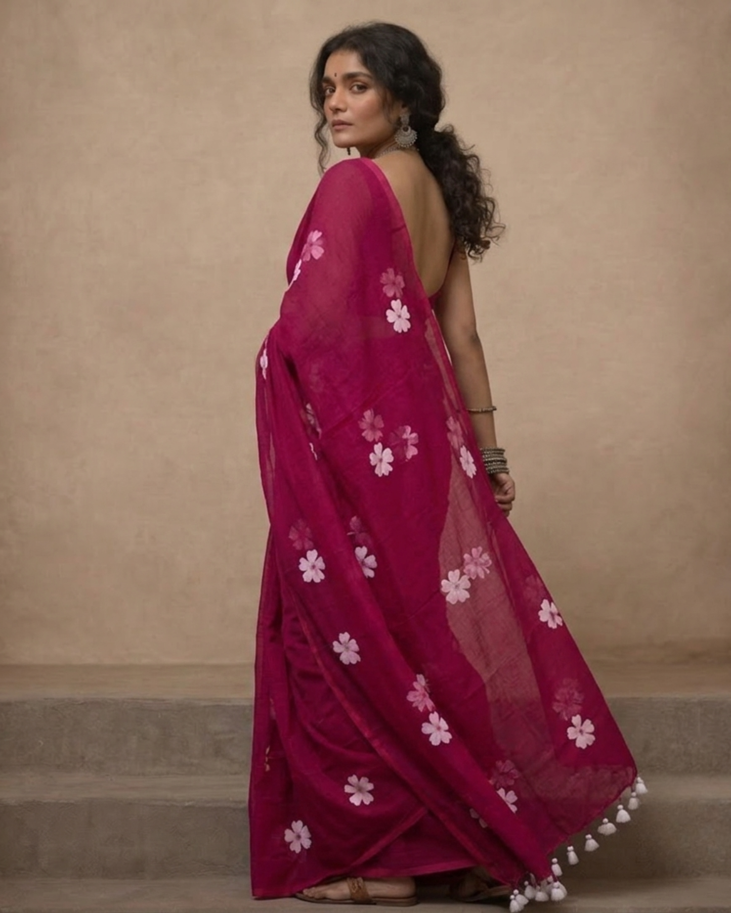 Majenta Shiuli Mul Cotton Saree