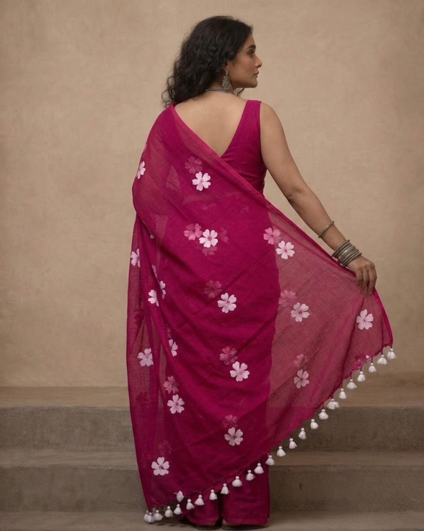 Majenta Shiuli Mul Cotton Saree