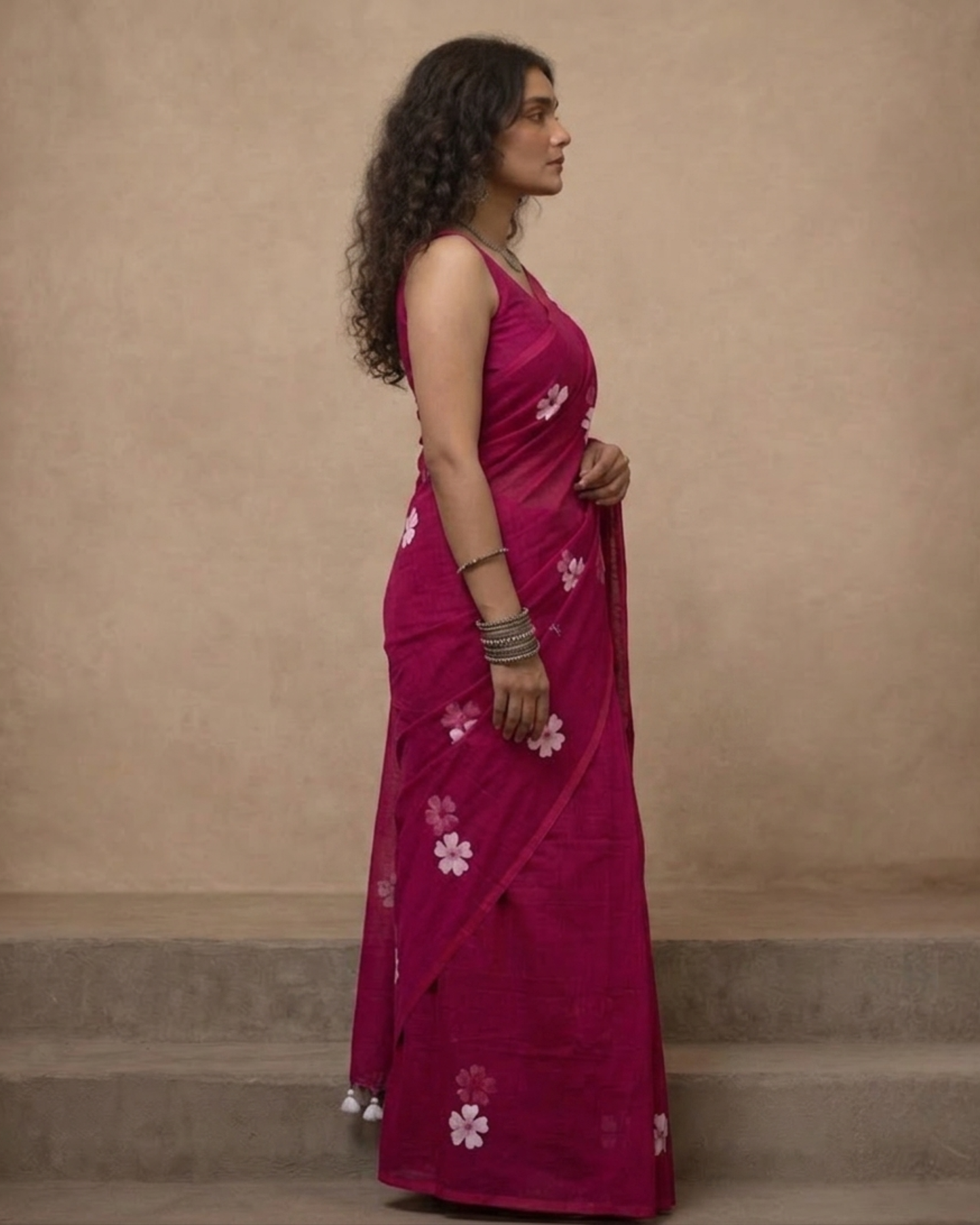 Majenta Shiuli Mul Cotton Saree