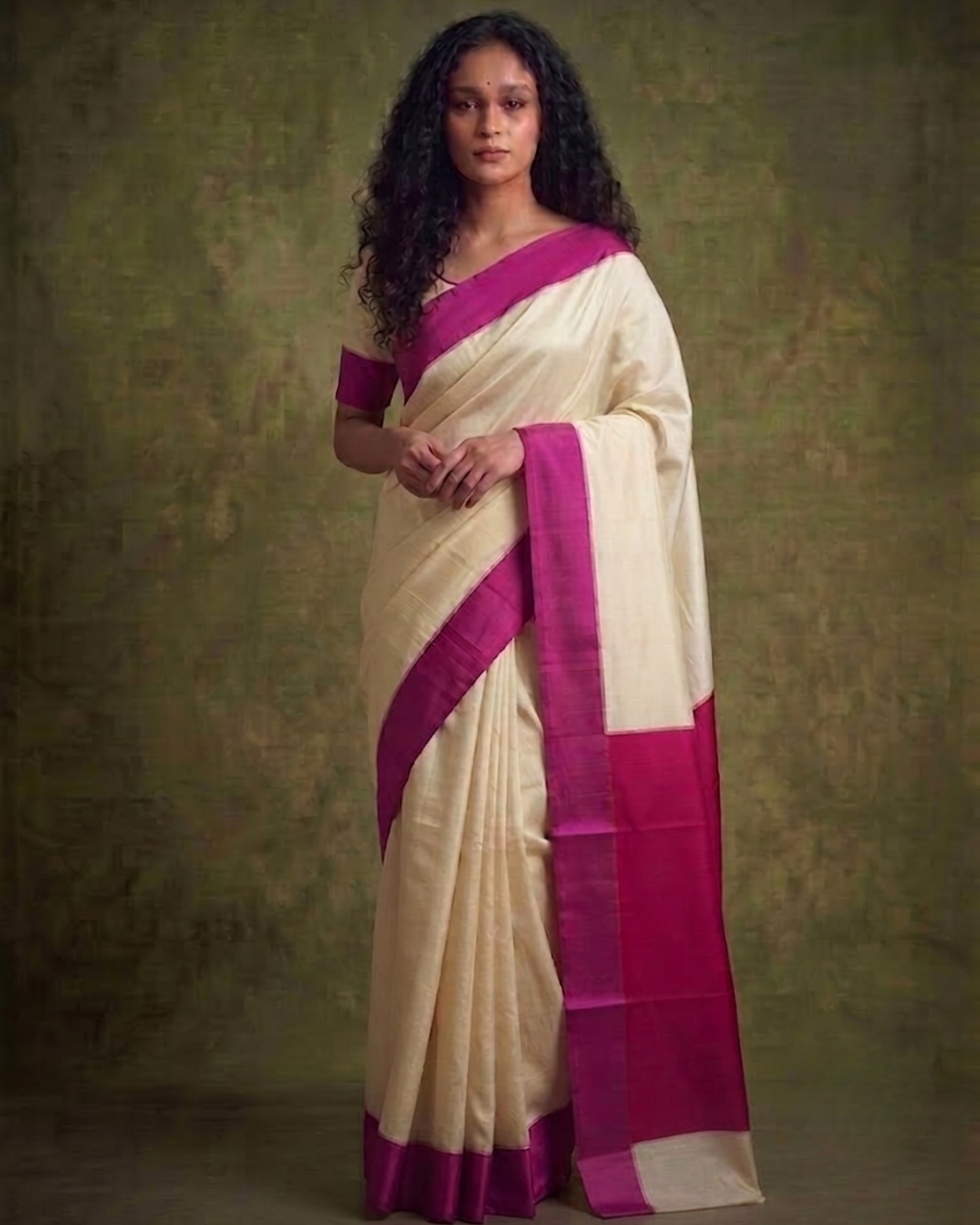 Rani Pink and White Gorod Silk Saree