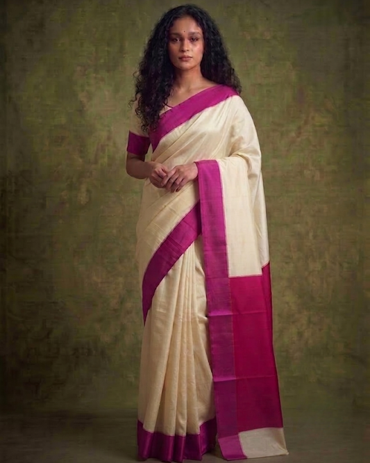 Rani Pink and White Gorod Silk Saree