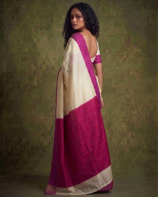 Rani Pink and White Gorod Silk Saree