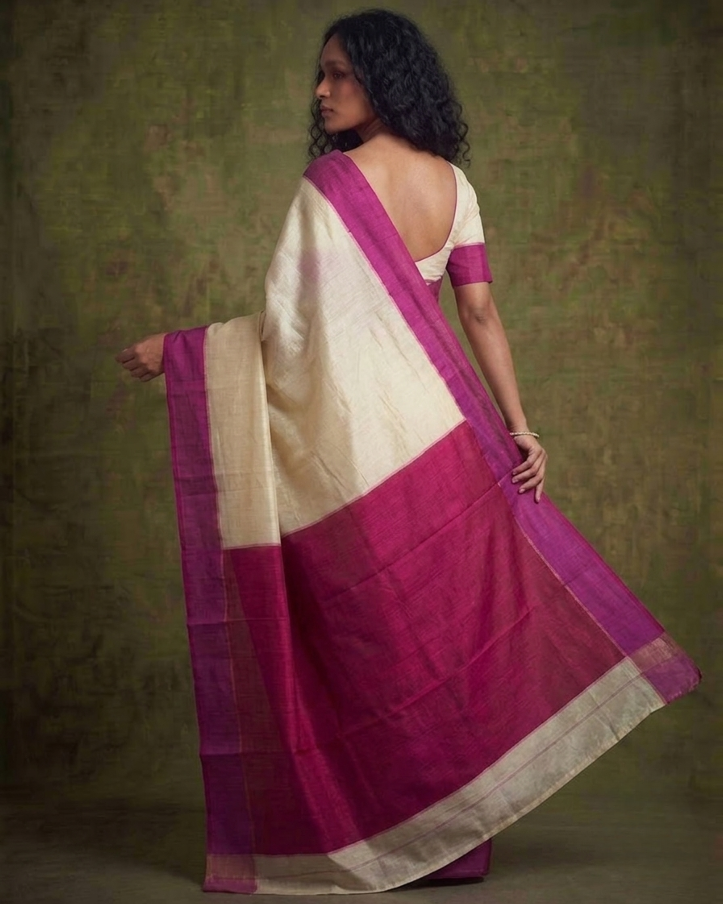 Rani Pink and White Gorod Silk Saree