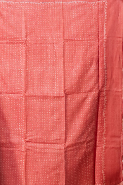 Peach pink tussar printed saree