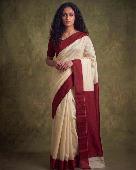 Red and White Gorod Silk Saree