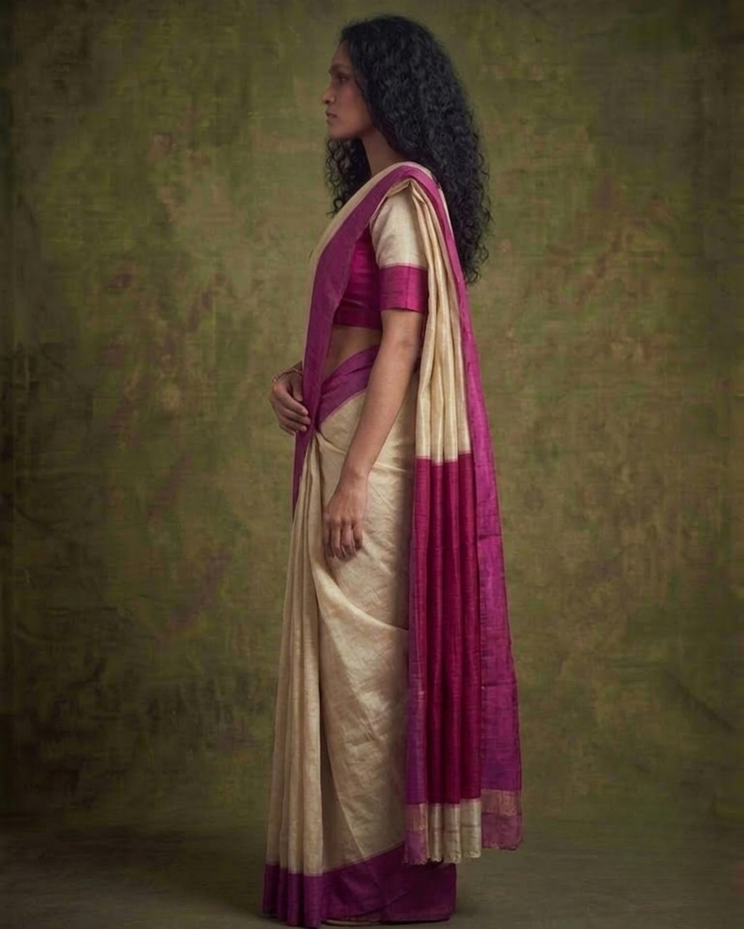 Rani Pink and White Gorod Silk Saree