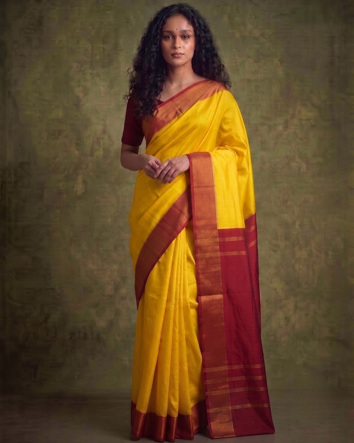Red and Yellow Gorod Silk Saree