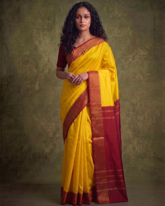 Red and Yellow Gorod Silk Saree