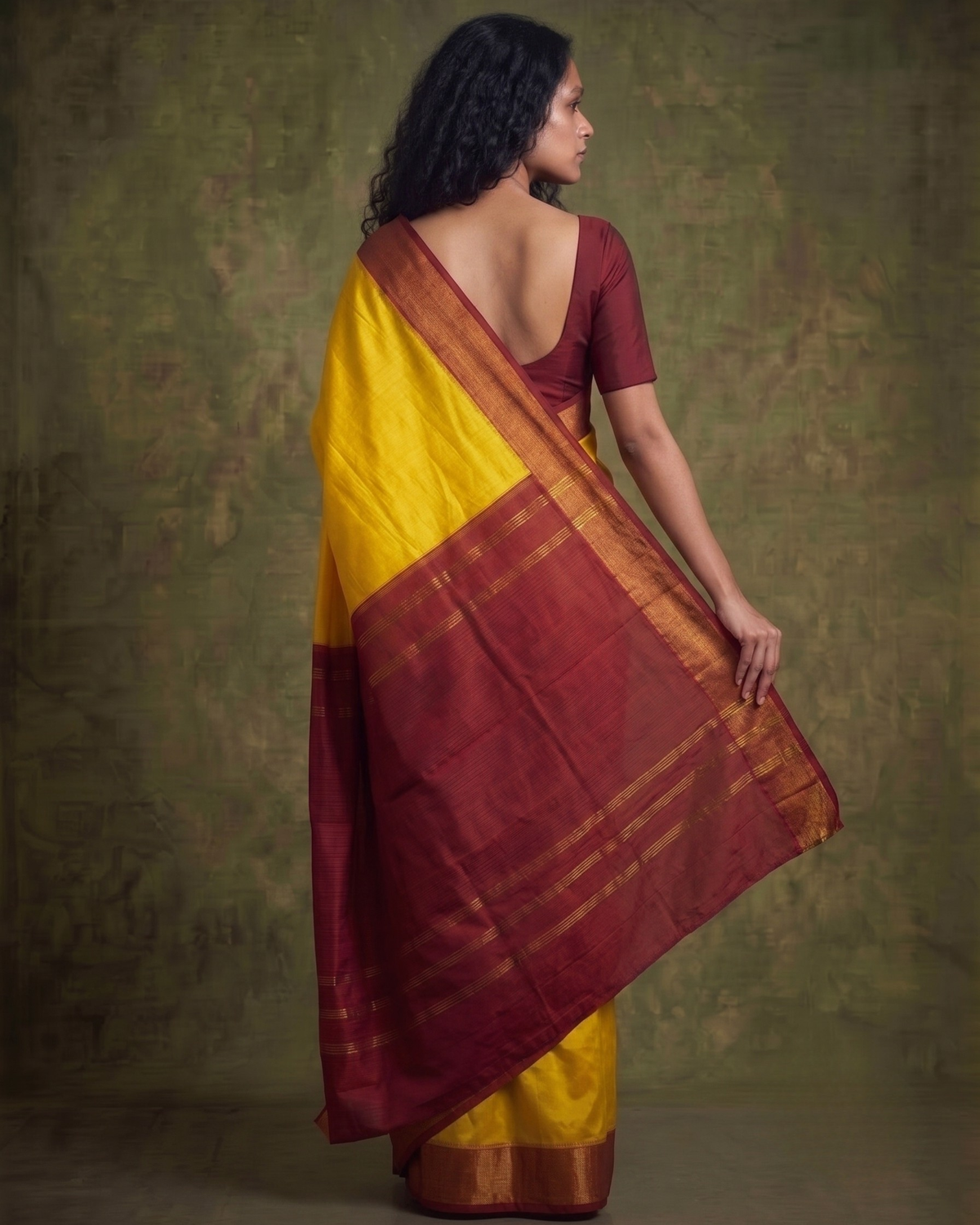 Red and Yellow Gorod Silk Saree