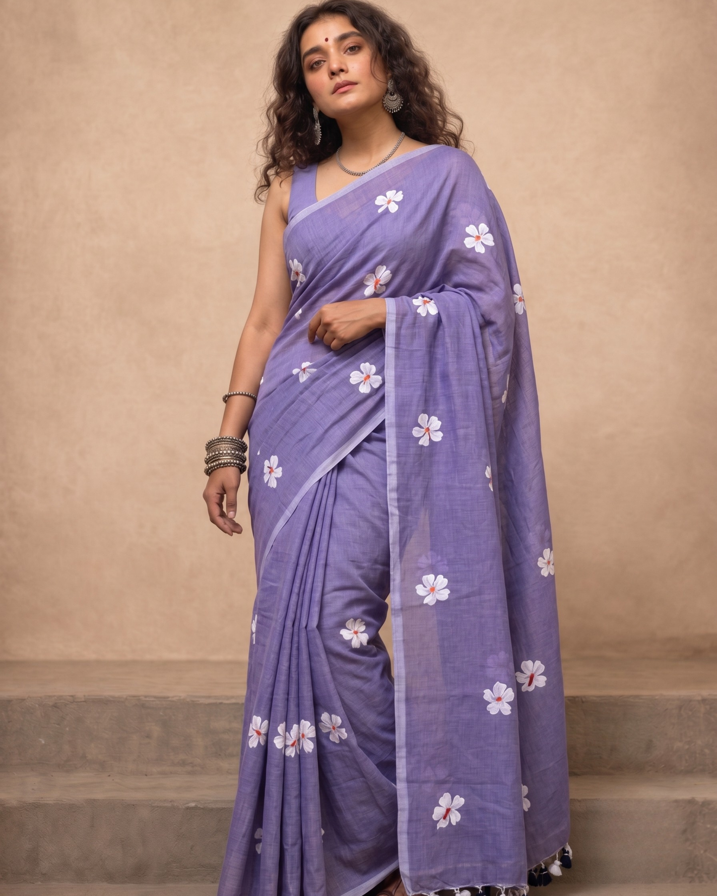 Purple Shiuli Mul Cotton Saree