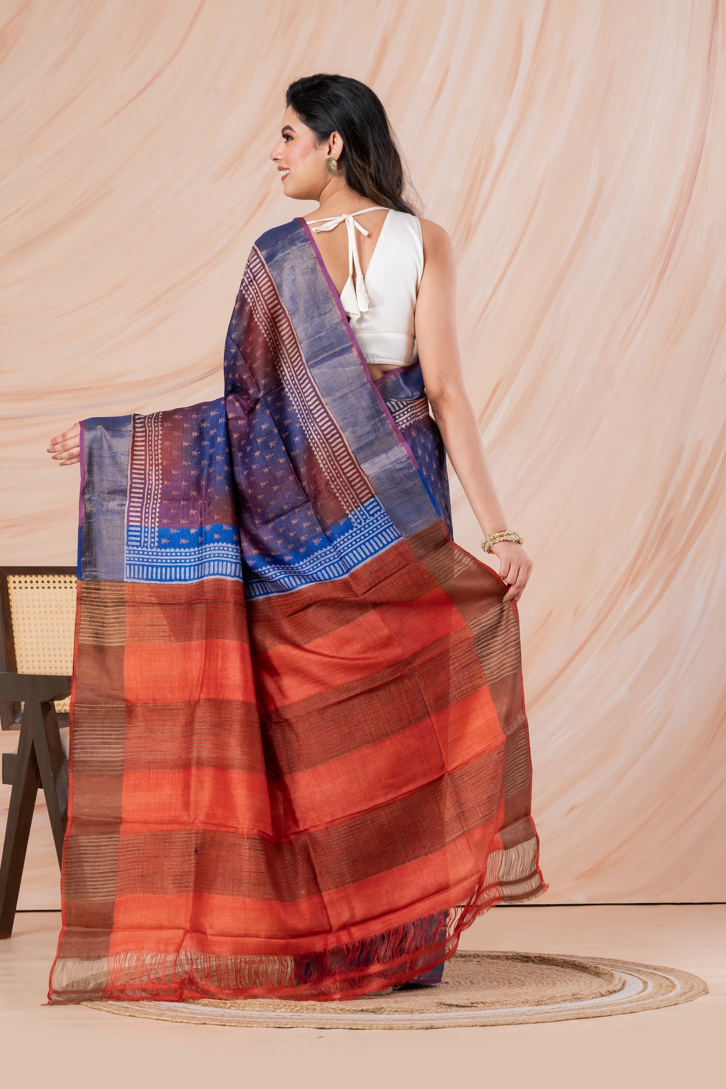 Half n half tussar printed saree
