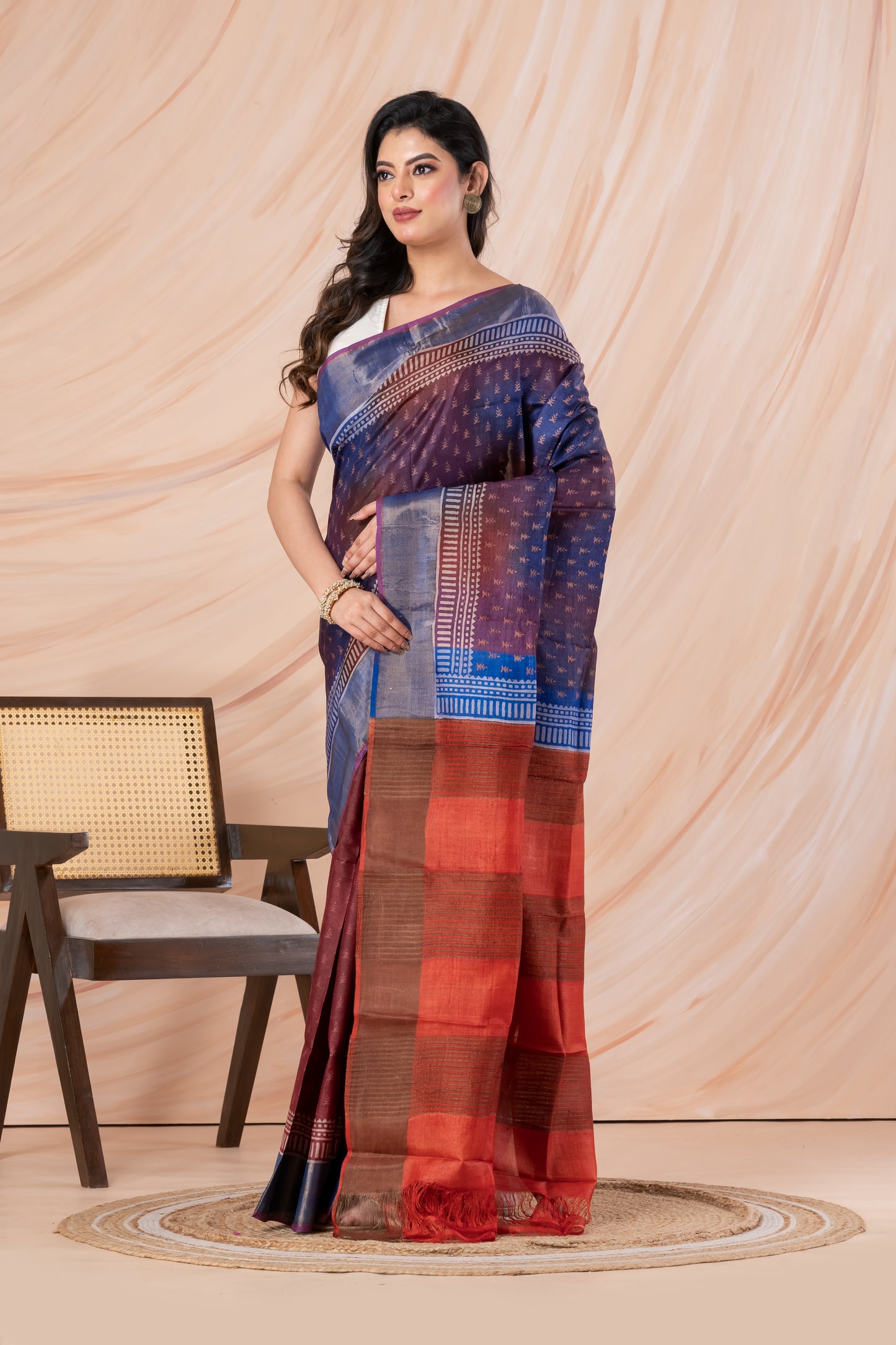 Half n half tussar printed saree