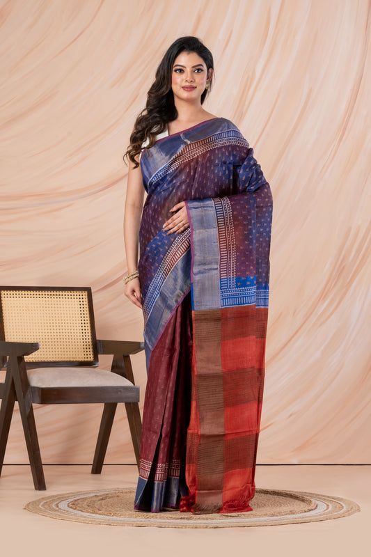 Half n half tussar printed saree