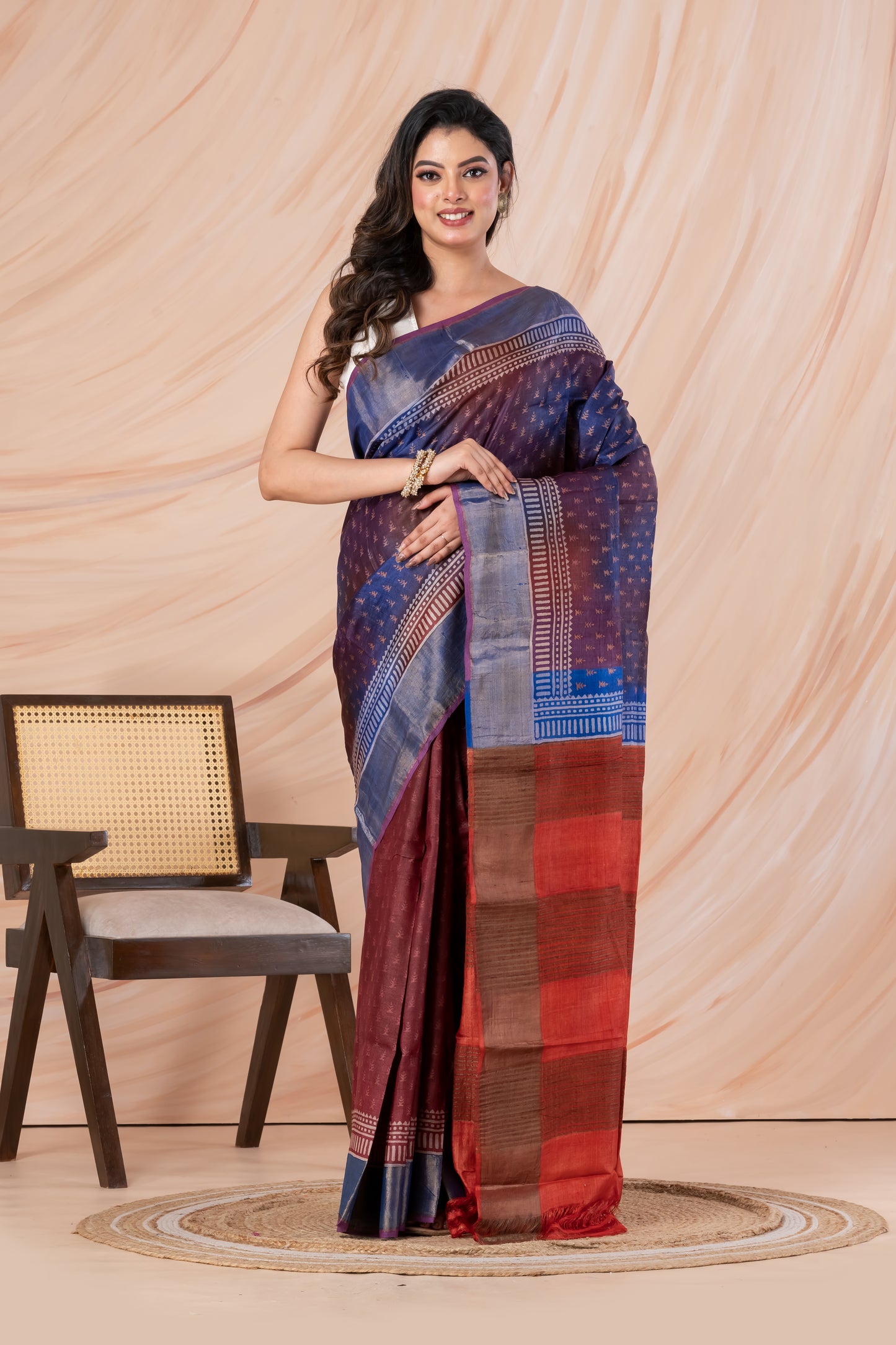 Half n half tussar printed saree