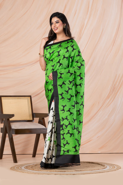 Half n half printed pure silk saree