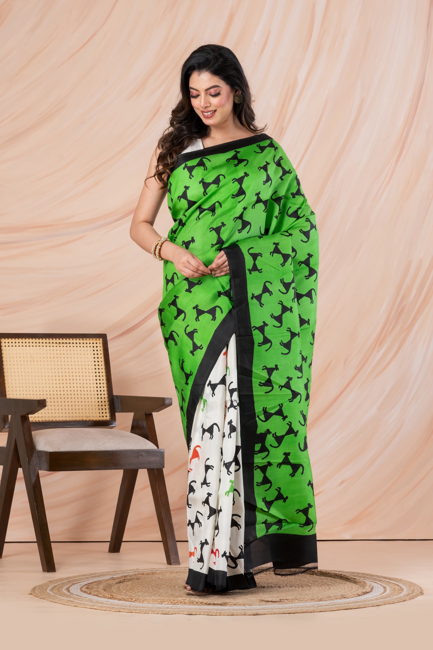 Half n half printed pure silk saree