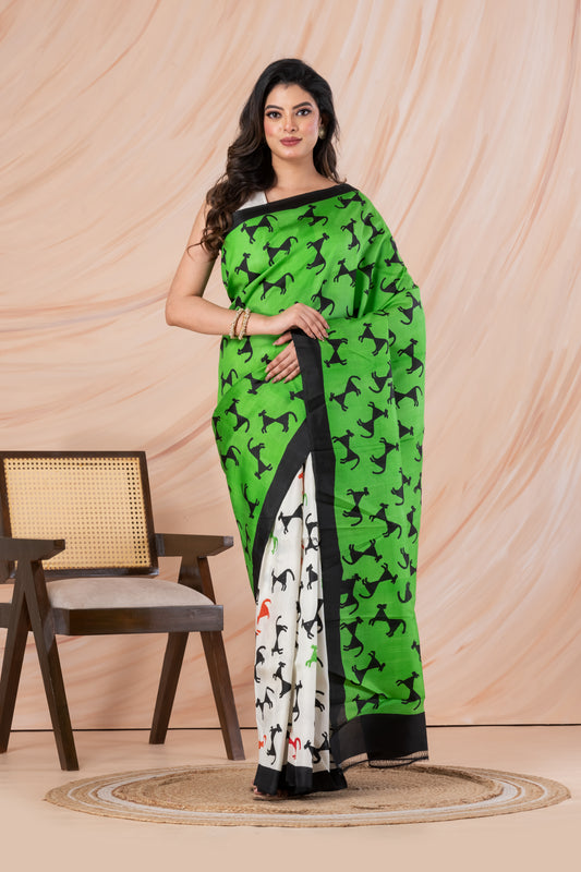 Half n half printed pure silk saree