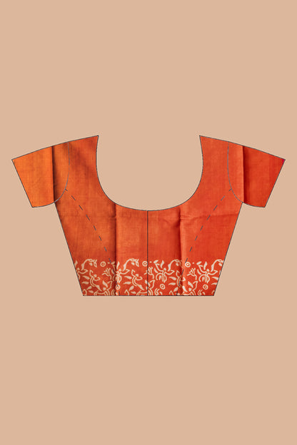 Deep pink with orange border tussar printed saree.