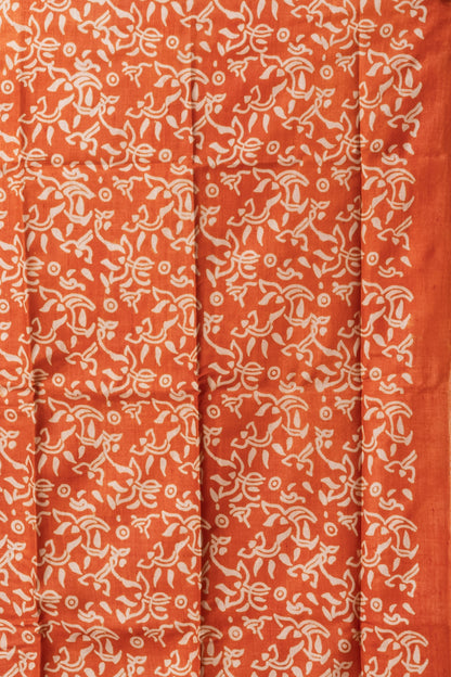 Deep pink with orange border tussar printed saree.