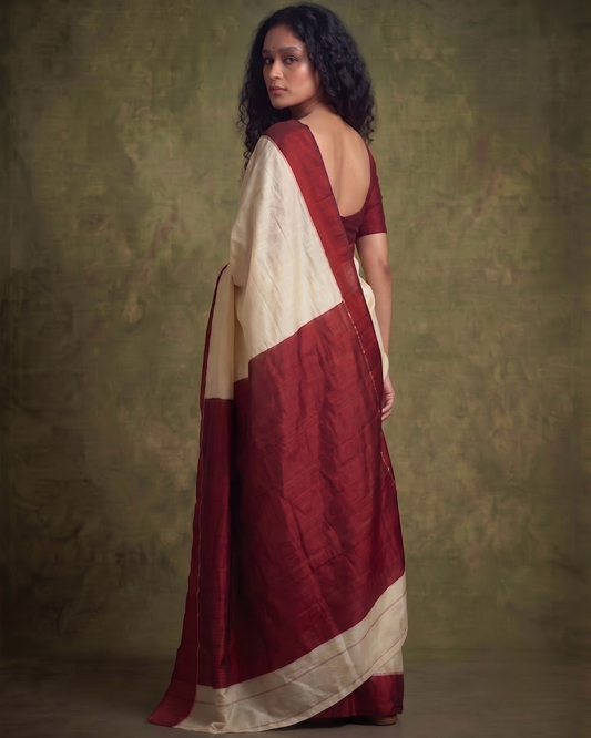 Red and White Gorod Silk Saree
