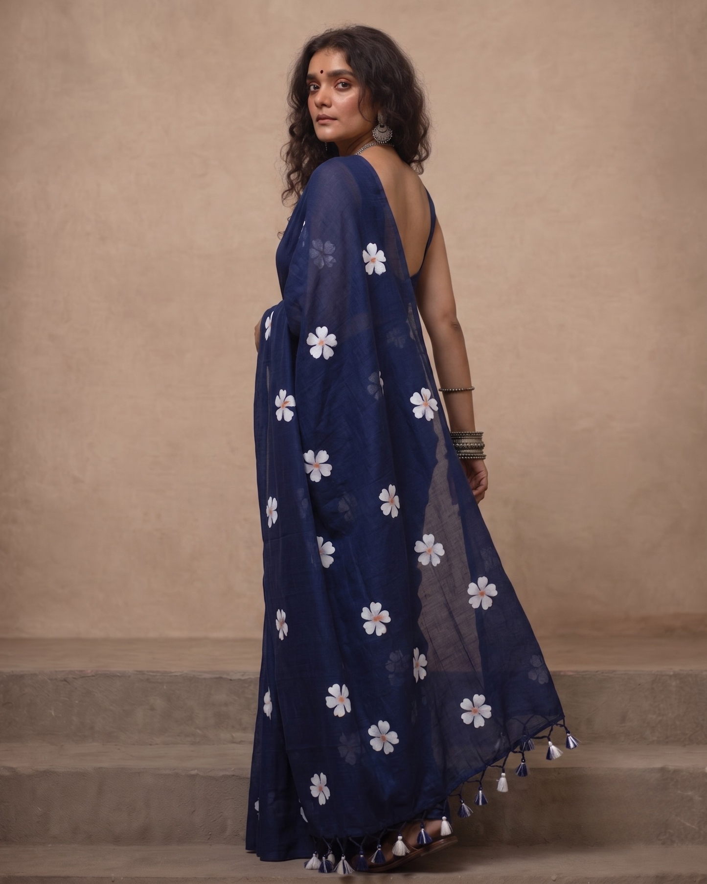 Navy Shiuli Mul Cotton Saree