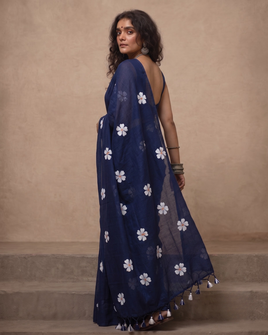 Navy Shiuli Mul Cotton Saree