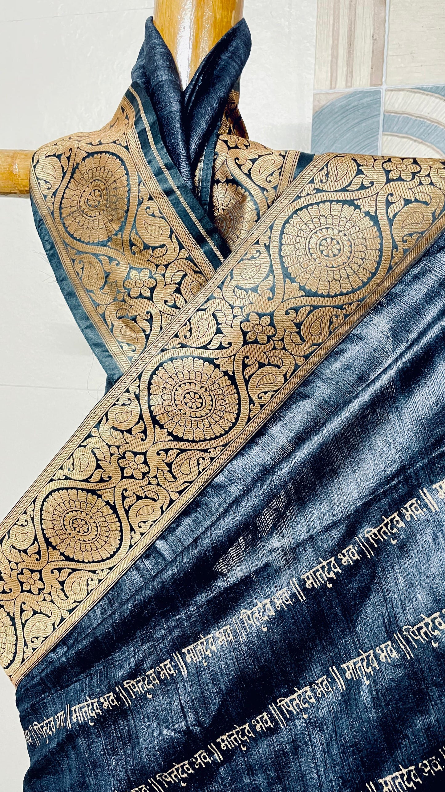 Pure Black Ghicha Silk Saree