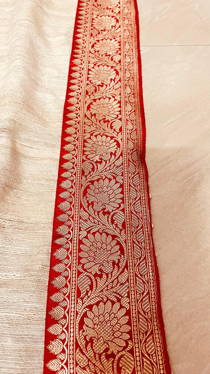 Red Ghicha Silk with hand block print