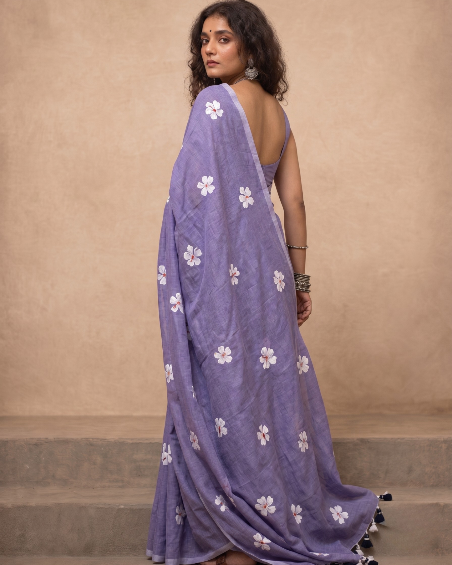 Purple Shiuli Mul Cotton Saree