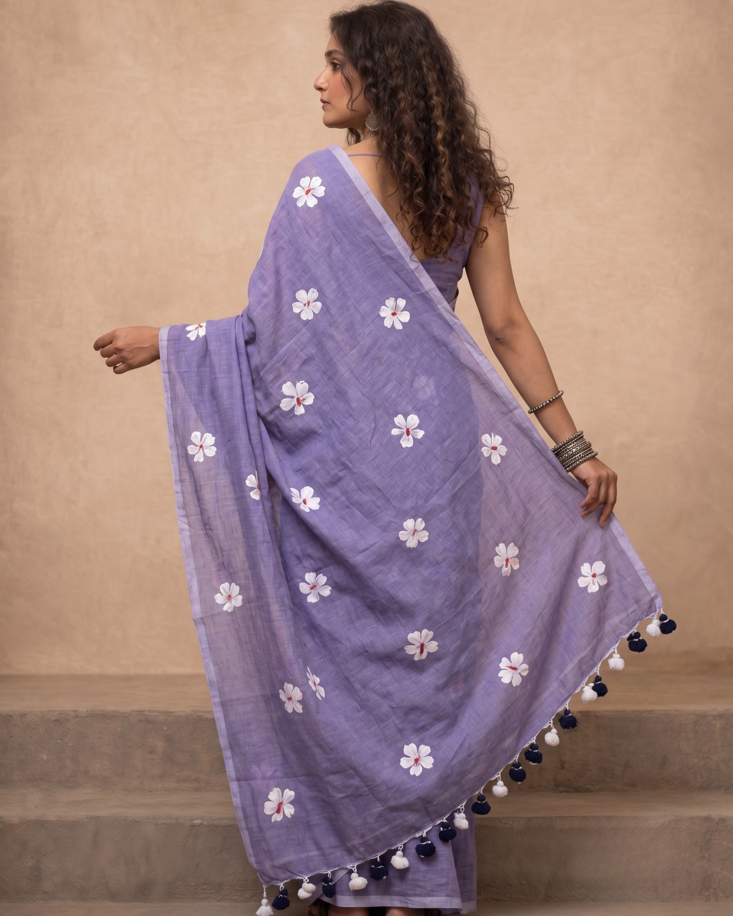 Purple Shiuli Mul Cotton Saree