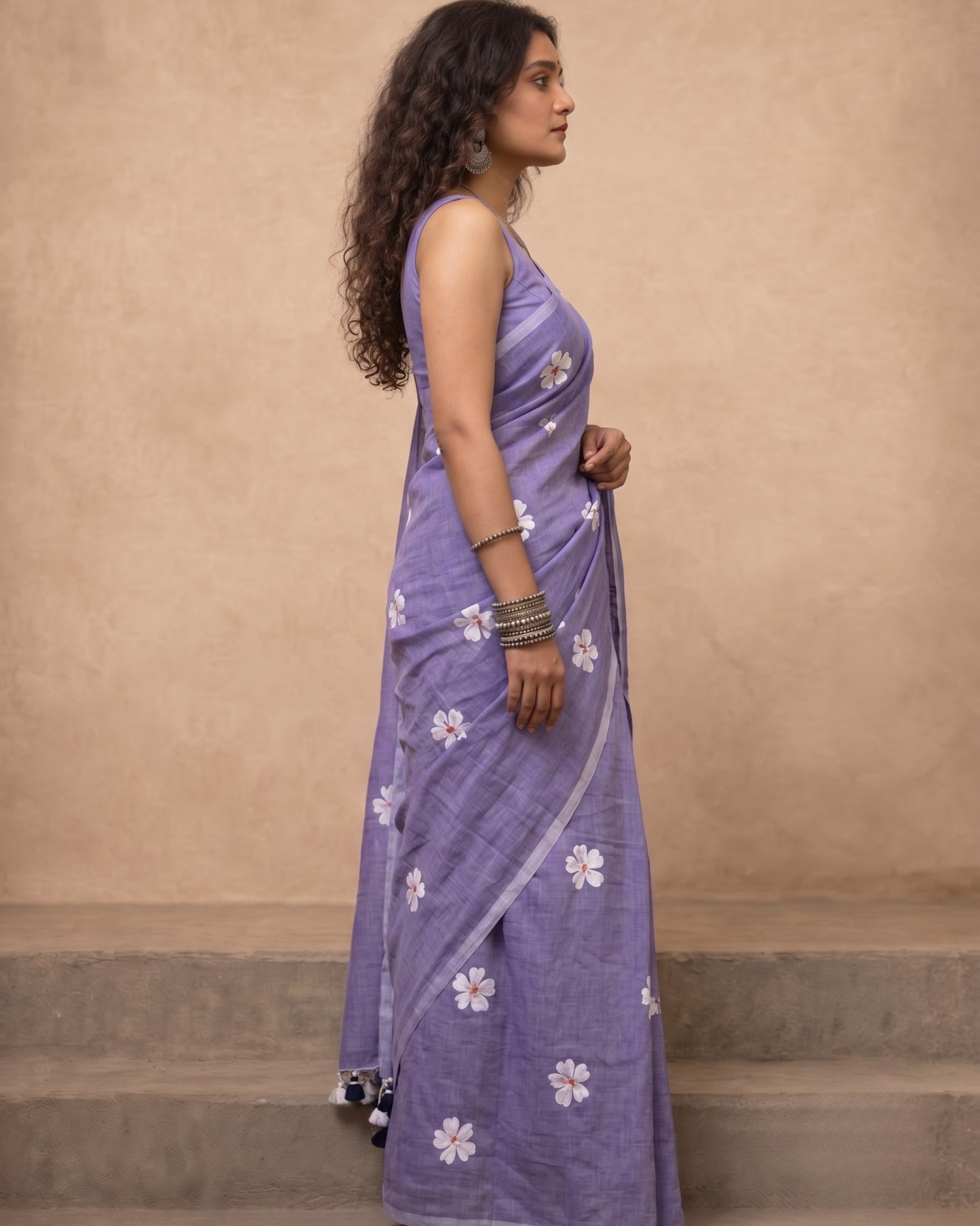 Purple Shiuli Mul Cotton Saree