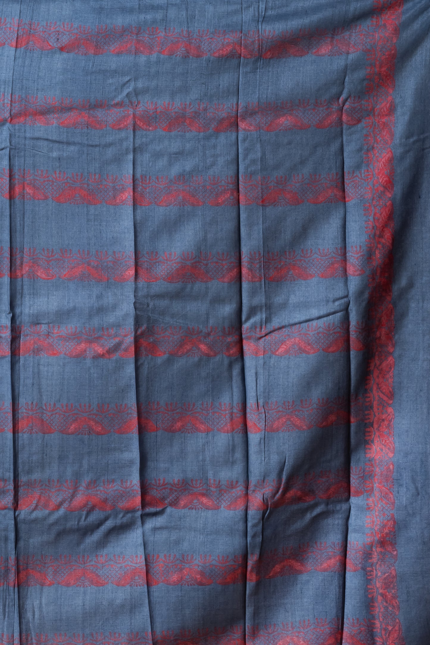 Dull blue printed tussar saree