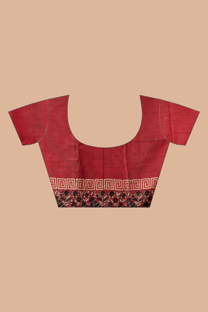 Maroon polka dotted printed pure silk saree