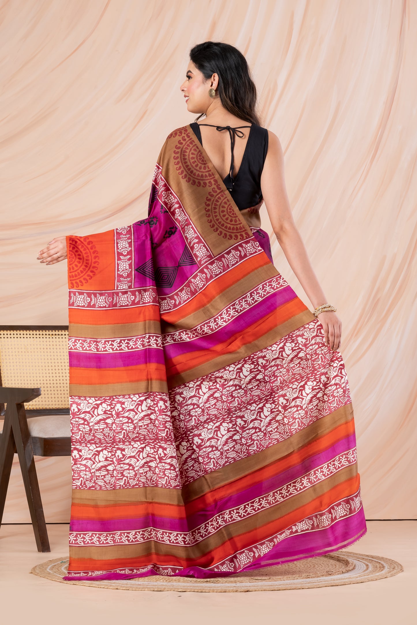 Ganga jamuna majenta printed pure silk