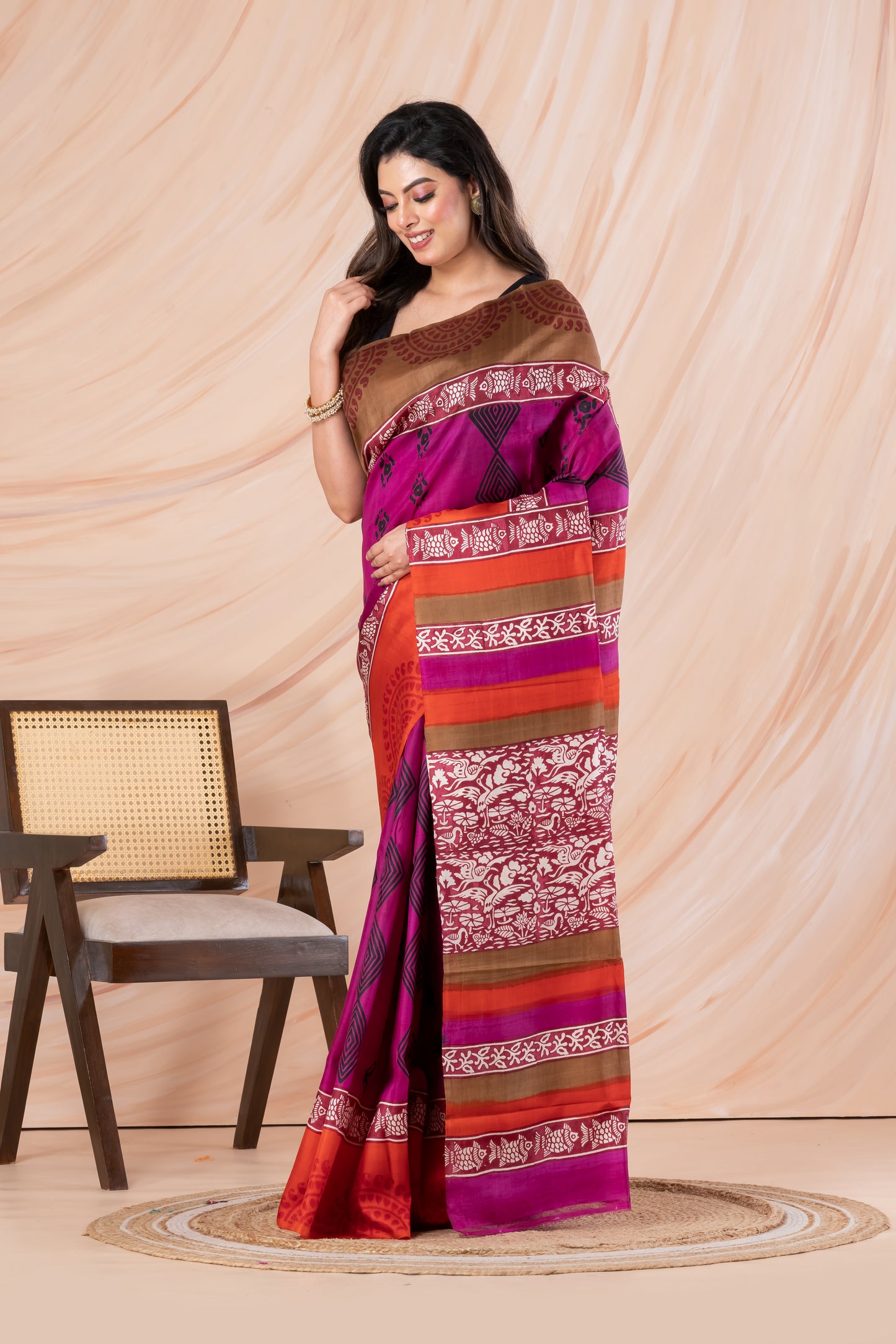 Ganga jamuna majenta printed pure silk