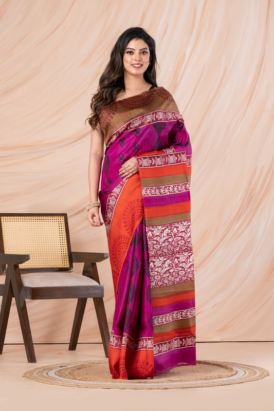 Ganga jamuna majenta printed pure silk
