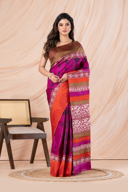 Ganga jamuna majenta printed pure silk
