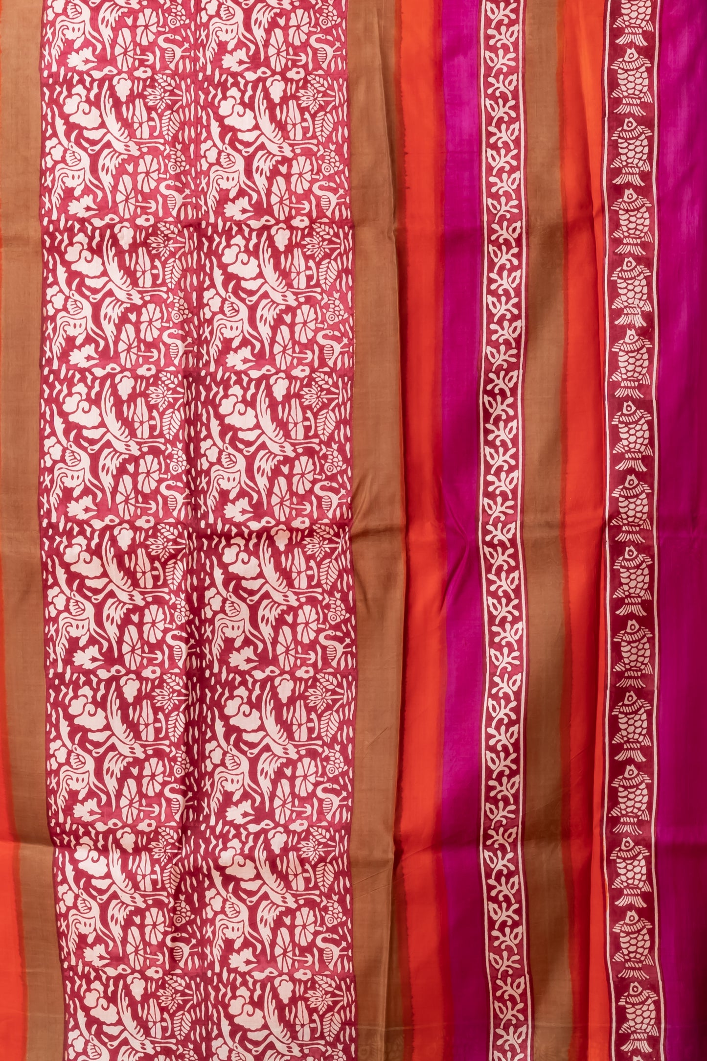 Ganga jamuna majenta printed pure silk