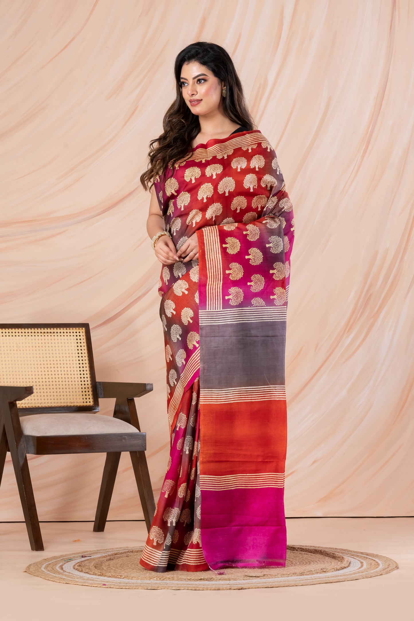 Shaded printed pure silk saree