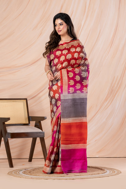 Shaded printed pure silk saree